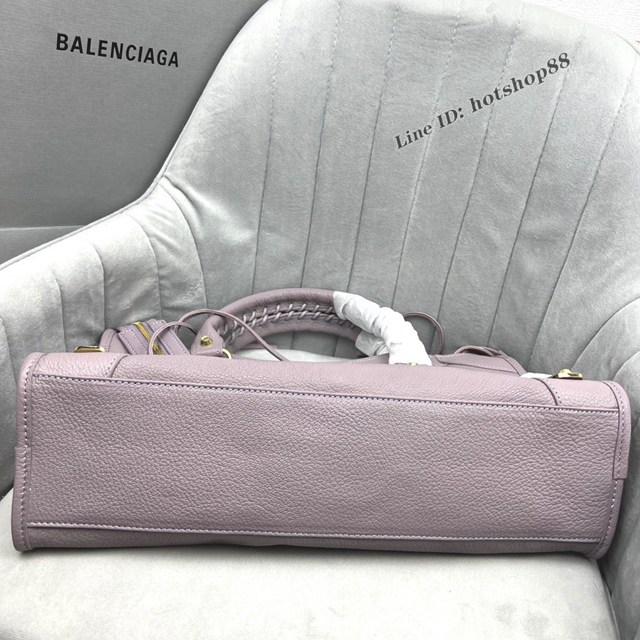 Balenciaga專櫃經典爆款大號山羊皮機車包 巴黎世家香芋紫色金釘手提機車包 fyj1748